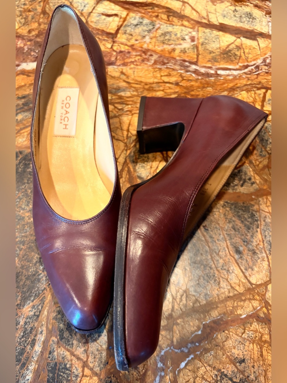 COACH Women's Brown Leather Block Heel Pumps
